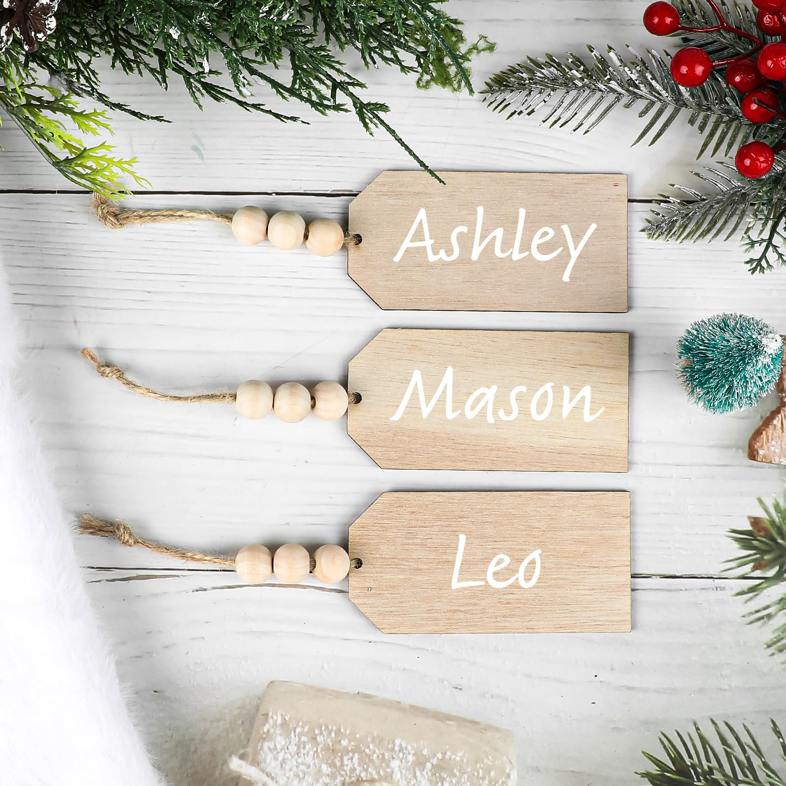 DIYASY 12 Pack Christmas Stocking Name Tags, DIY Personalized Wooden Bead Blank Tags Farmhouse Xm... | Amazon (US)