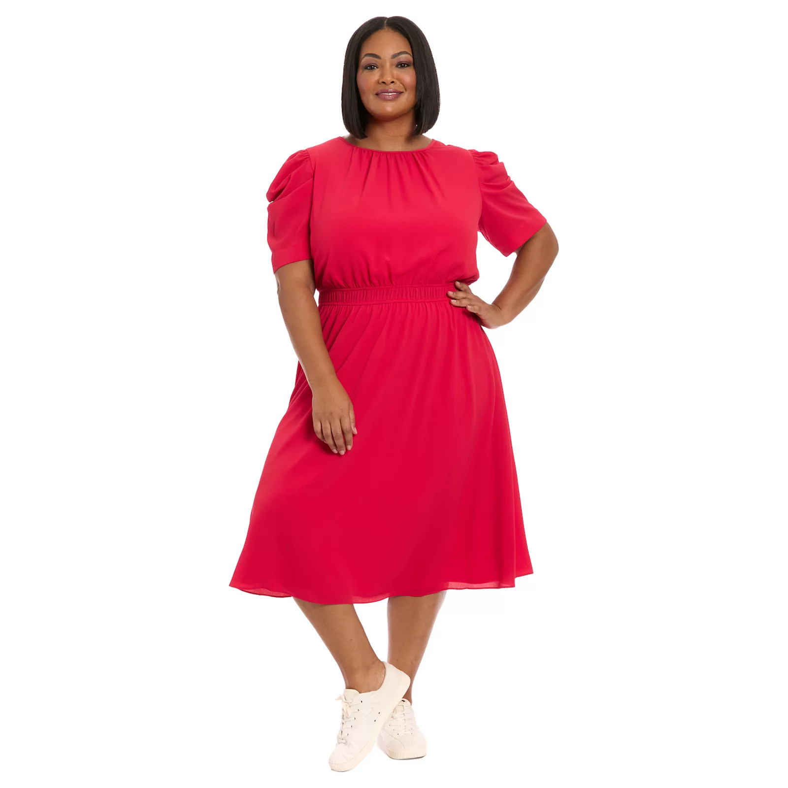 Plus Size London Times Jewelneck Red Chiffon Midi Dress, Women's, Size: 20 - Regular | Kohl's
