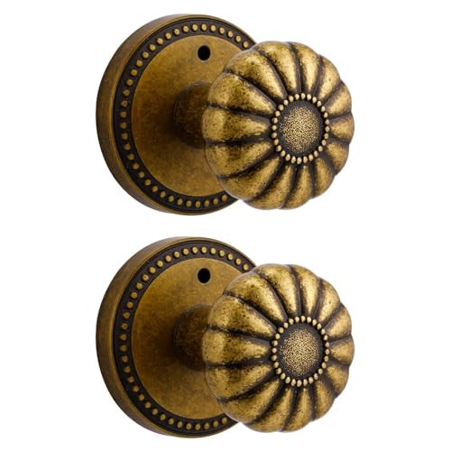 SORWDUERM Antique Brass Door Knobs Interior Privacy Door Knob with Lock for Bedroom and Bathroom,Zinc Alloy 2 Pack | Amazon (US)