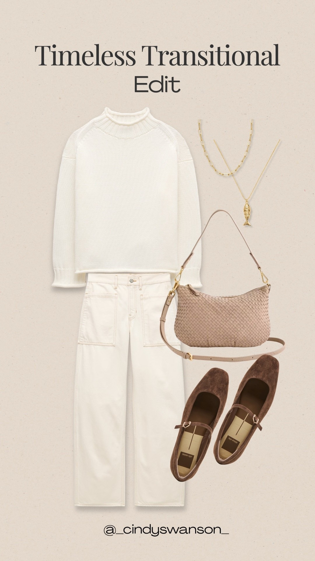 An all-cream outfit is one of my favorite ways to look polished with very little effort. This soft neutral sweater and utility-style wide-leg pants feel comfortable and put together, while the woven bag and brown Mary Jane flats add just the right amount of texture and contrast.

💡 LTK MADE EASY
❤️ Heart = Support my posts!
🔖 Save = Get sale & restock alerts
📋 Lists = Keep favorites organized
📲 Share = Send lists and products to a friend. Hello, Christmas List!
💬 Comment = Ask me anything about what I’m wearing.:-)

#LTKootd #LTKOver40 #LTKSeasonal
