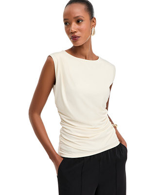 Women's Sleeveless Ruched Boatneck Knit Top | Macy's