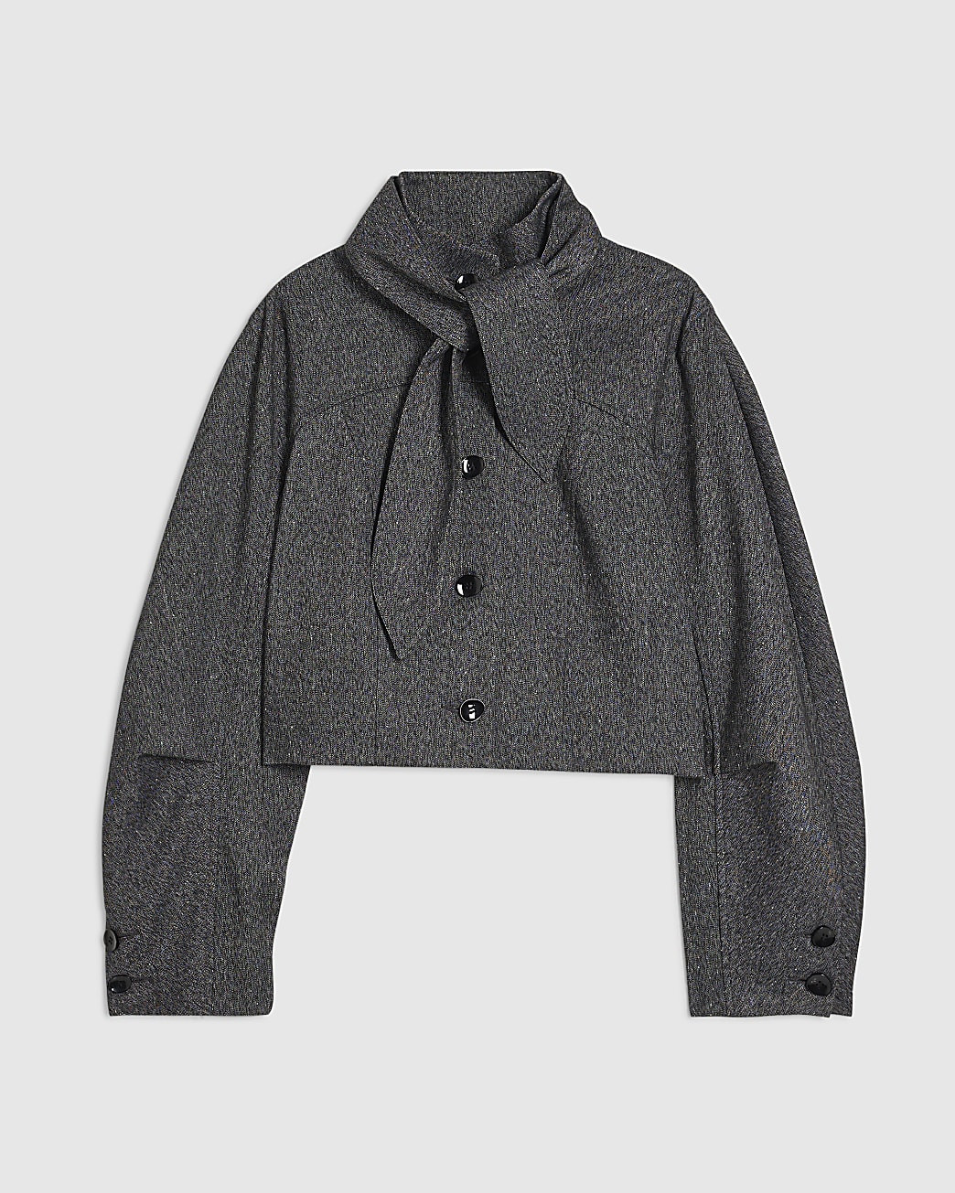 Grey Long Sleeve Tie Neck Jacket | River Island UK & IE