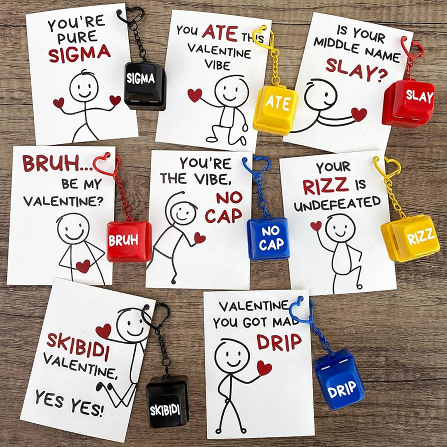 Valentines Day Cards for Kids School - 24 Valentine Slang Cards with Keyboard Clicker Keychains -... | Amazon (US)