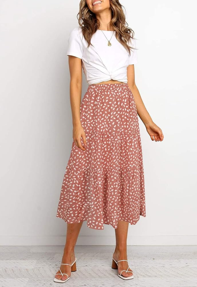 MEROKEETY Women's Boho Leopard Print Skirt Pleated A-Line Swing Midi Skirts | Amazon (US)