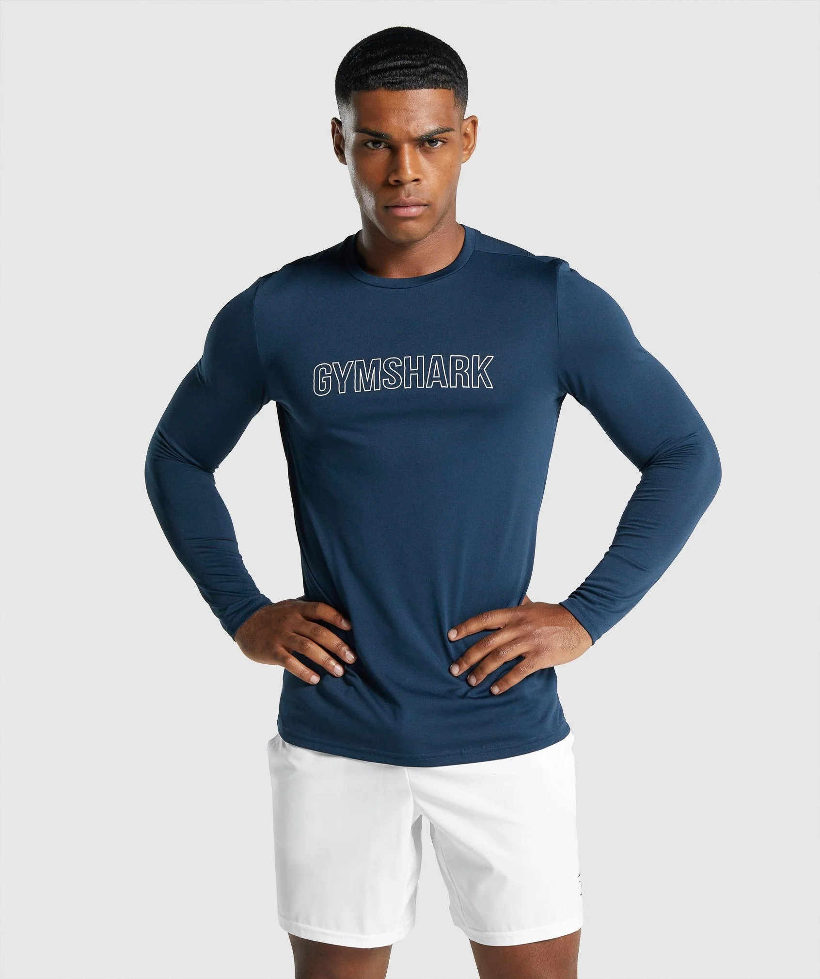 Gymshark Arrival Long Sleeve Graphic T-Shirt - Navy | Gymshark US