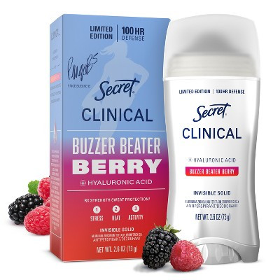 Secret Women's Clinical Strength 100HR Hyaluronic Acid Invisible Solid Antiperspirant Deodorant - Buzzer Beater Berry - 2.6oz | Target