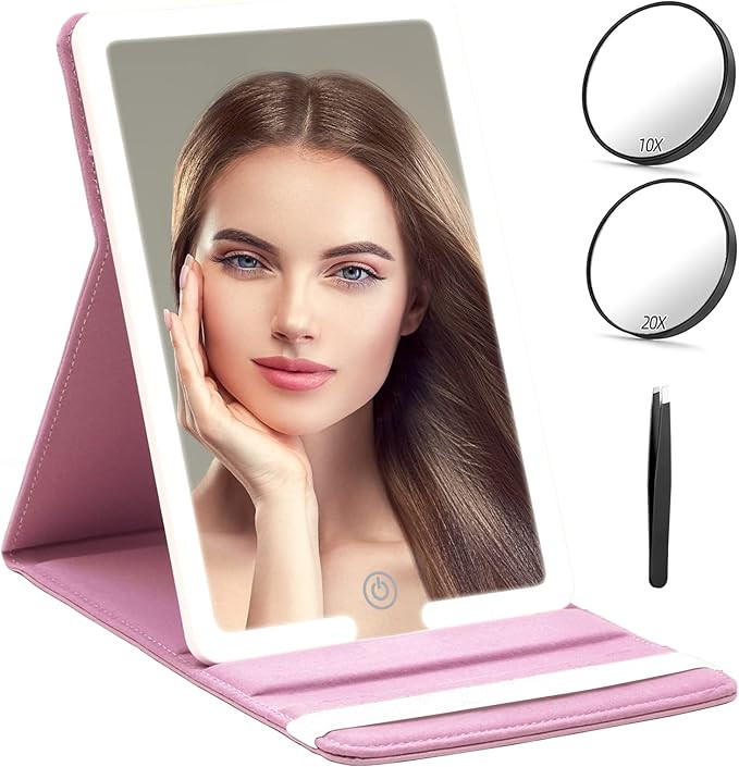 Travel Makeup Mirror with 3 Color Light Settings, Large Travel Mirror with Light & Detachable 3.5... | Amazon (US)
