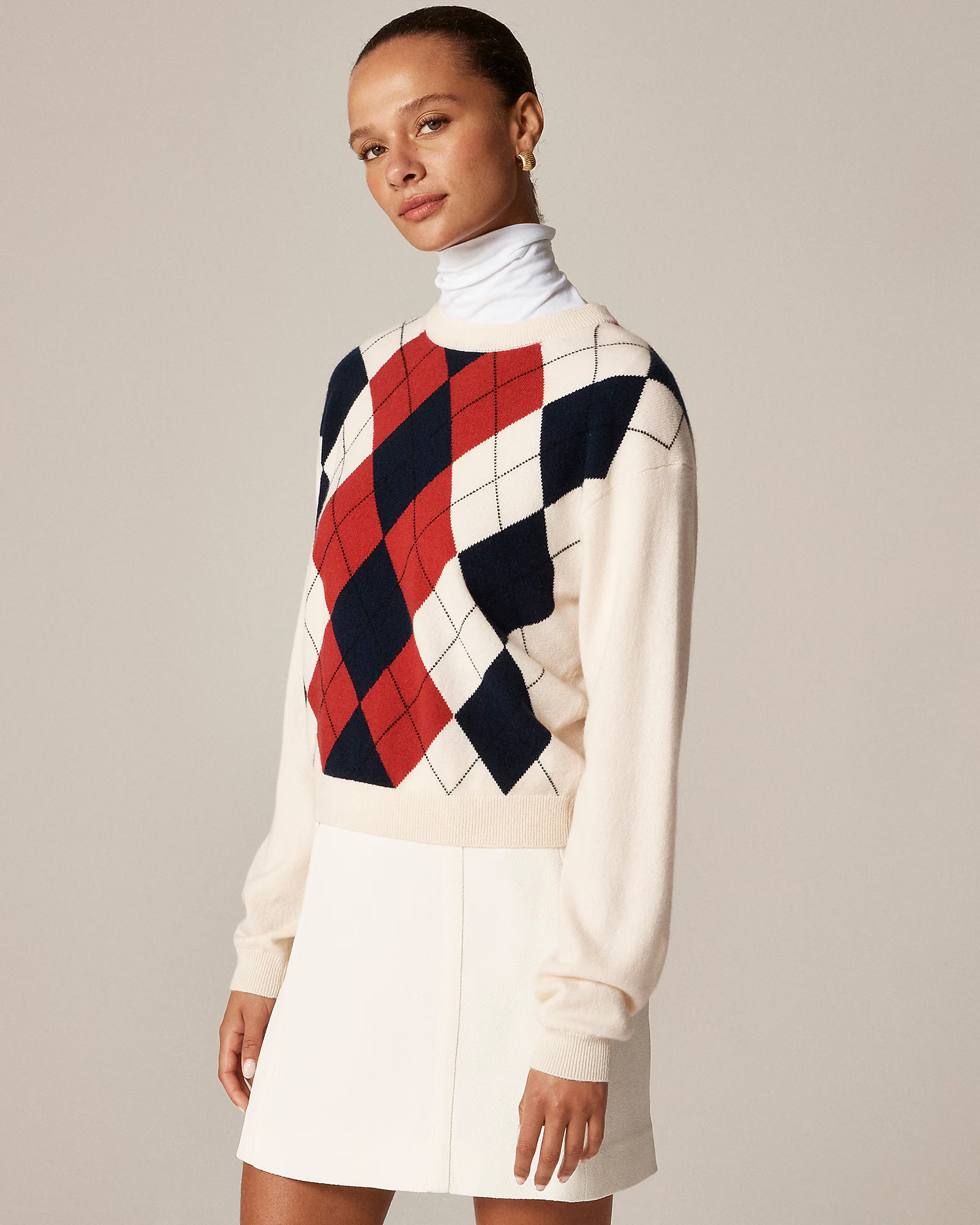 Perfect cashmere crewneck sweater in argyle | J. Crew US