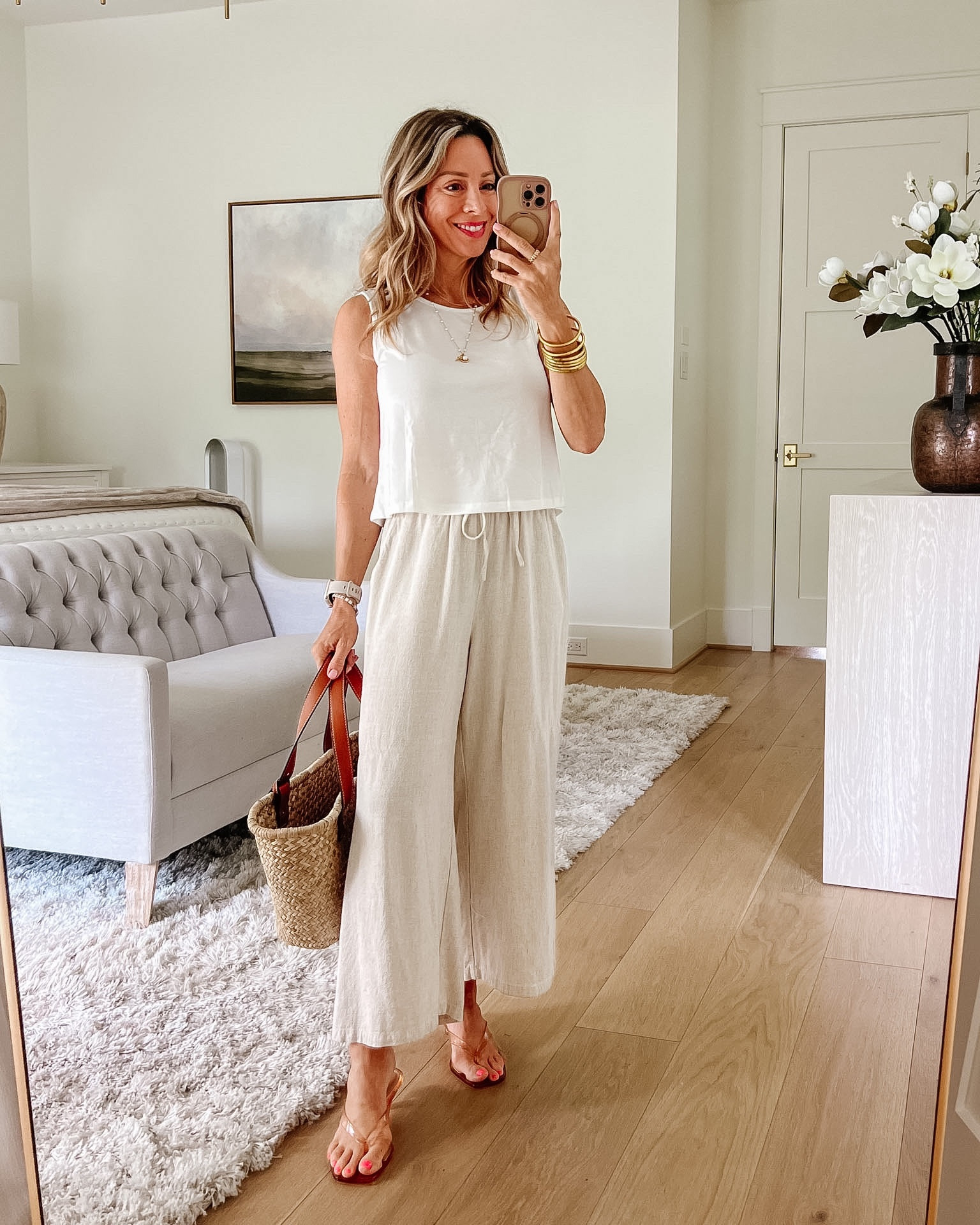 Amazon Sleeveless Top & Flowy Pants 

Top Fit: I'm wearing an XS

Pants Fit: I'm wearing a Small

#LTKOver40 #LTKSeasonal #LTKPetite