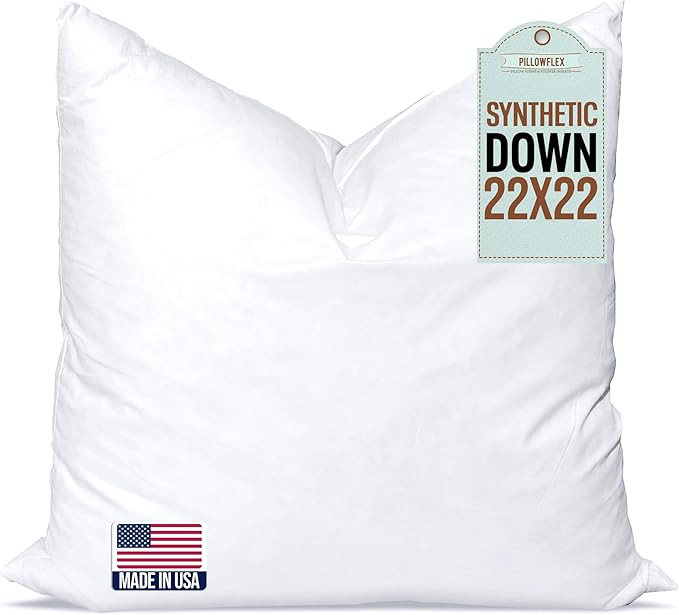 Pillowflex Synthetic Down Pillow Insert - 22x22 Down Alternative Pillow, Ultra Soft Large Square ... | Amazon (US)