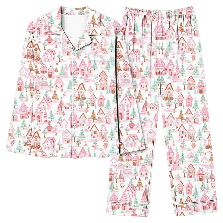 Tnhcen Women's Christmas Print Pajama Set 2-Piece Long Sleeve Sleepwear Winter Flannel Pajama Set... | Walmart (US)