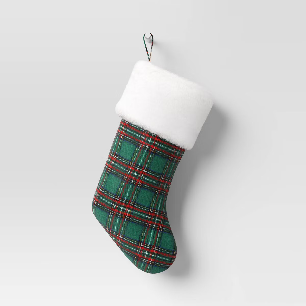 20" Plaid Christmas Stocking with Faux Shearling Cuff Green/Red/White - Wondershop™ | Target
