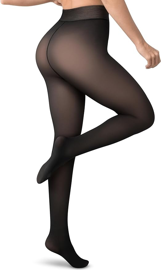 Women’s Fleece-Lined Tights - Ultra-Warm Fake Sheer Look Pantyhose Thick Leggings for Winter | Amazon (US)