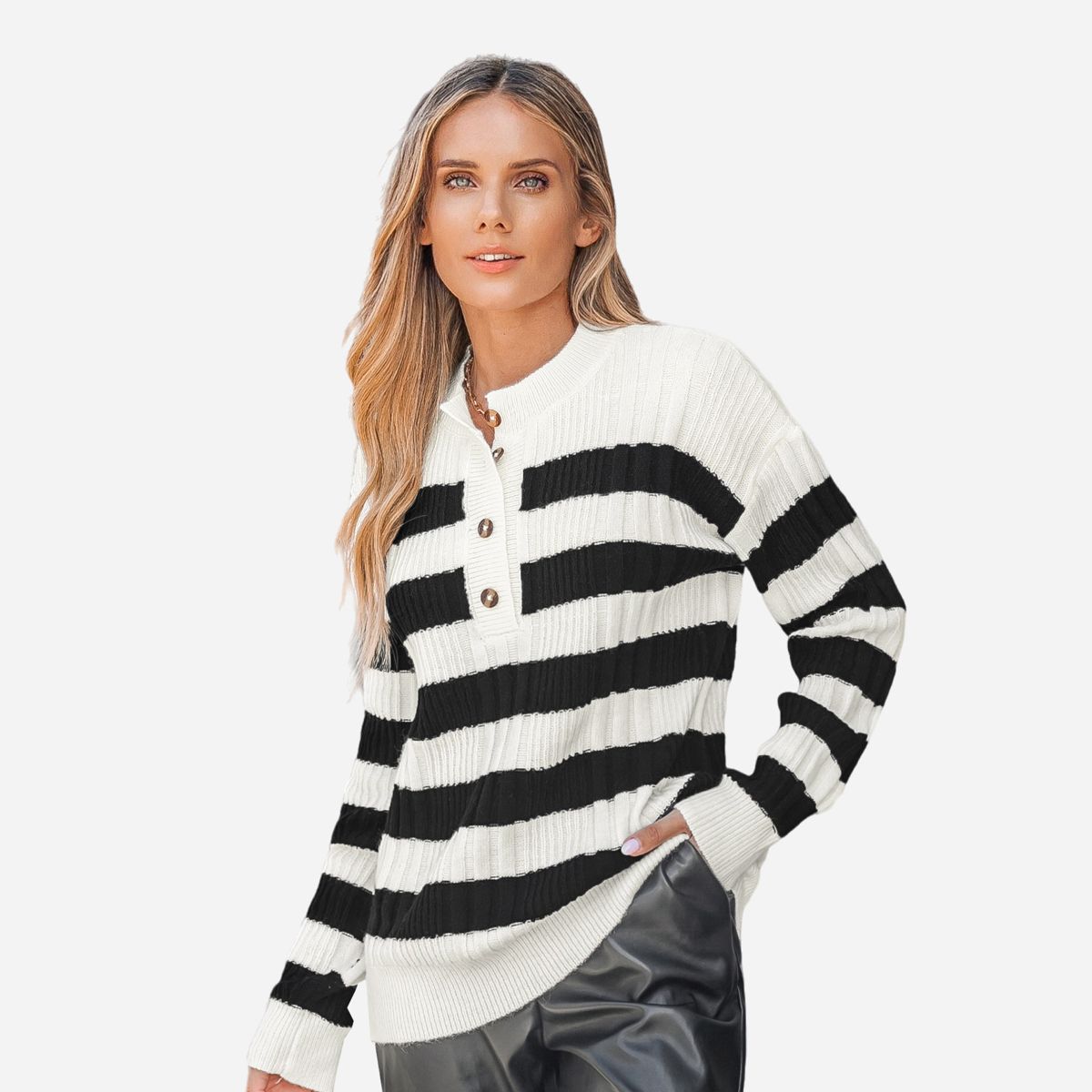 Women's Striped Half-Buttoned Sweater - Cupshe | Target