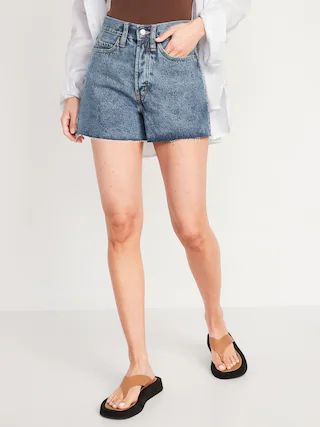 Higher High-Waisted Button-Fly Sky-Hi A-Line Cut-Off Non-Stretch Jean Shorts for Women -- 3-inch ... | Old Navy (US)