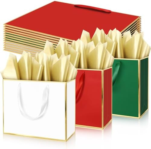 ReliThick 12 Pack 12 Pack Metallic Paper Gift Bag with Handles and Tissue Paper 11.8 x 10 x 4'' T... | Amazon (US)