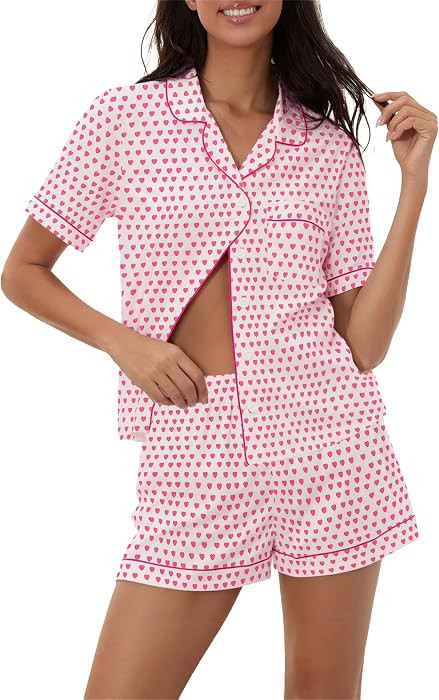 Ammiko Womens Pajamas Set Y2k Loungewear Pajama Button Down Top and Shorts Monkey Beach Short Sle... | Amazon (US)