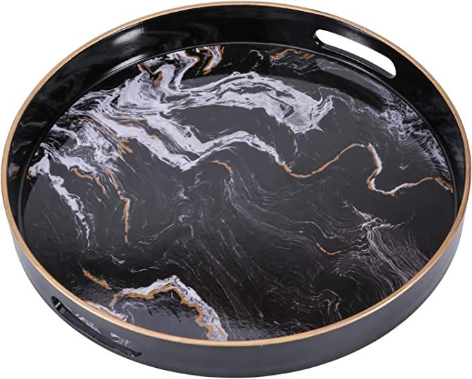 Zosenley Round Decorative Tray, Marbling Plastic Tray with Handles, Modern Vanity Tray and Servin... | Amazon (US)