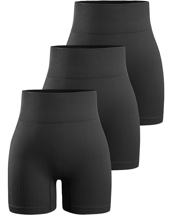 YNNTHY Women's 3 Piece Workout Shorts Yoga Seamless Ribbed High Waisted Spandex Booty Biker Short... | Amazon (US)