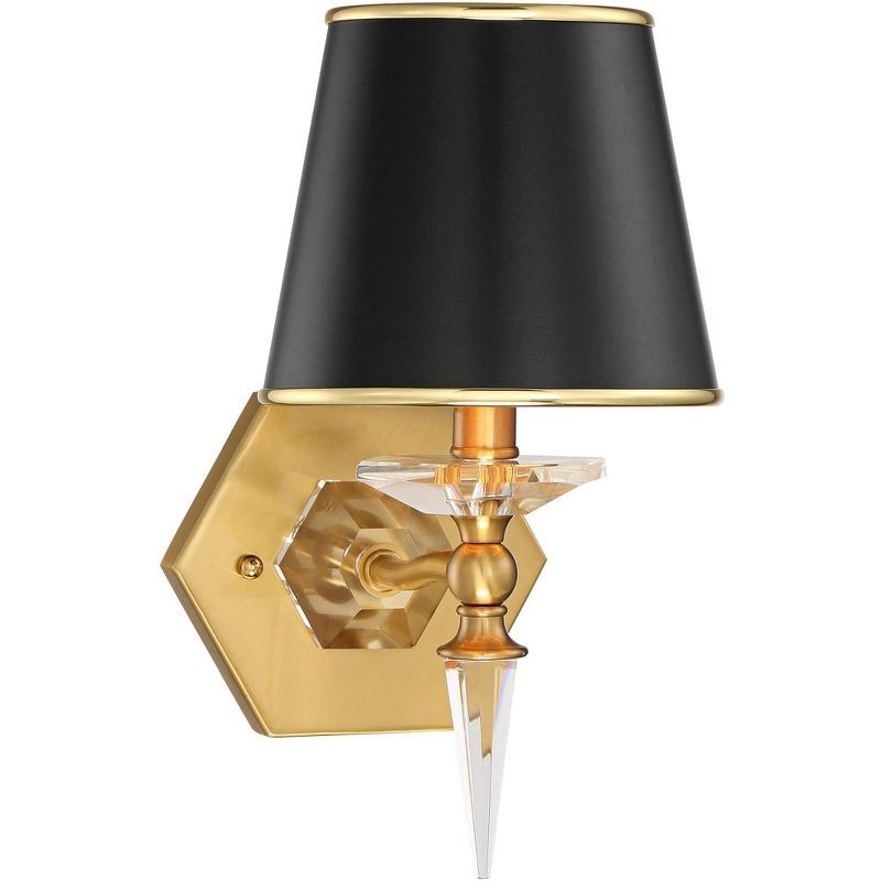 Vienna Full Spectrum Modern Wall Lamp Brass Crystal Hardwired 13" High Fixture Black Paper Shade ... | Target