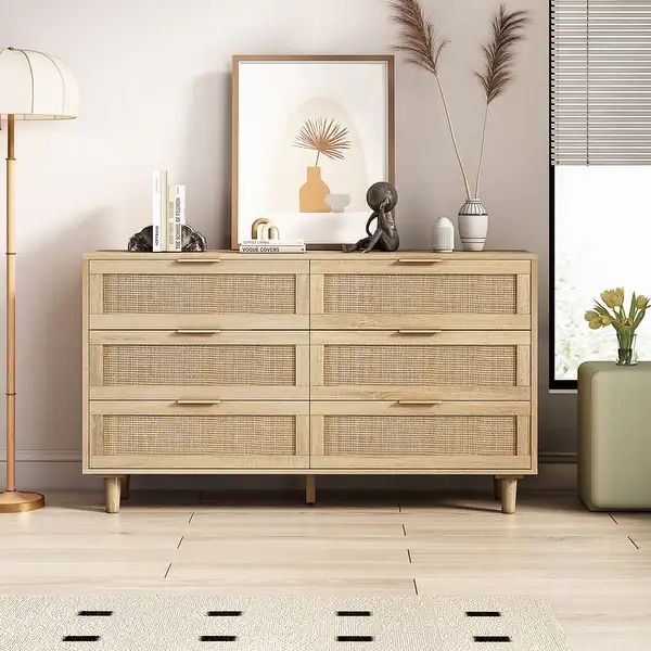 6 Drawer Dresser Rattan Storage Cabinet Modern Chest with Drawers, Storage Closet Dressers Chest ... | Bed Bath & Beyond