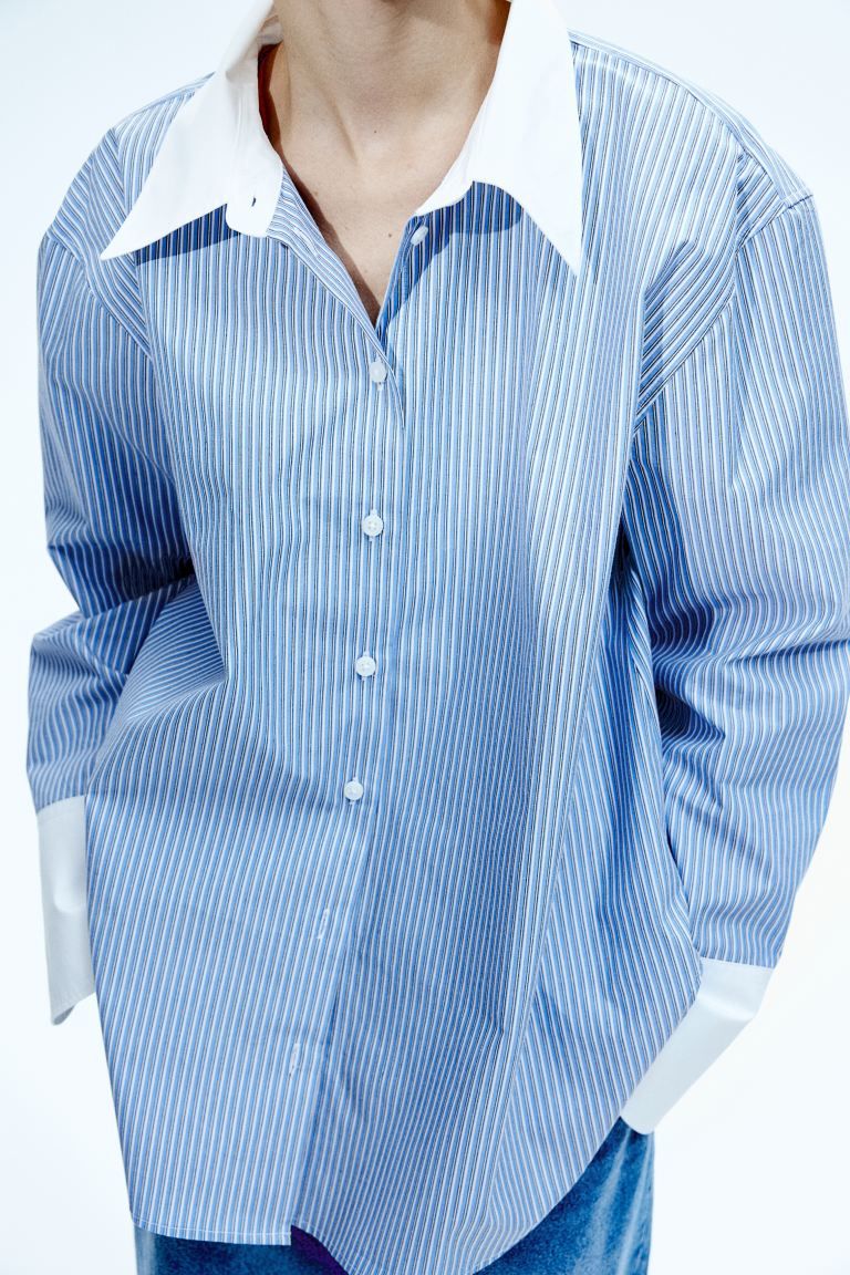 Poplin shirt - Blue/Striped - Ladies | H&M GB | H&M (UK, MY, IN, SG, PH, TW, HK)