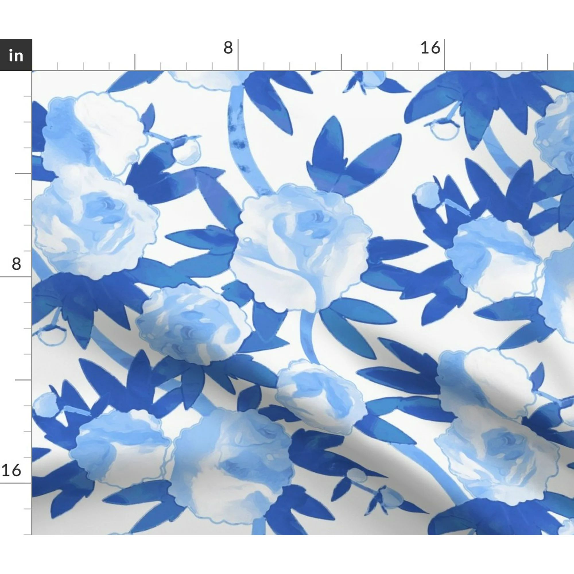 Chinoiserie Blue Watercolor Floral And White Fabric Printed by Spoonflower BTY | Walmart (US)