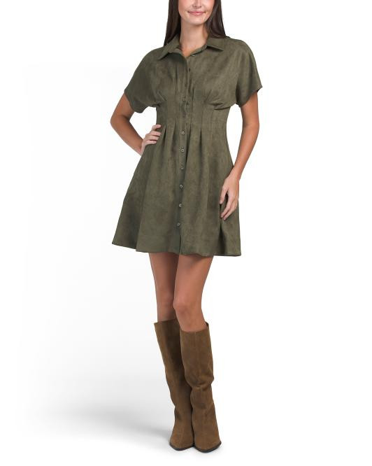 Drop Shoulder Cinched Waist Mini  Fit And Flare Shirt Dress | TJ Maxx
