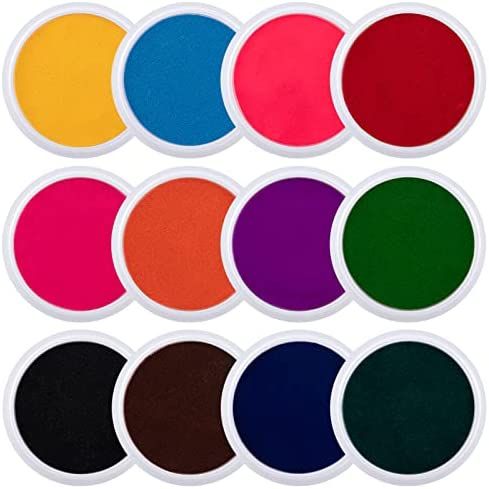 7" Large Round Craft Ink Pads- 12 Colors Rainbow DIY Fingerprint Ink Pad Stamps Partner Washable ... | Amazon (US)