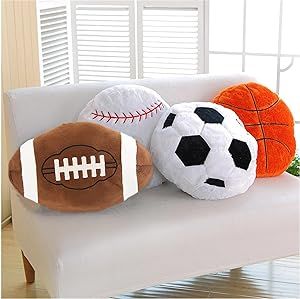 4 Pcs Sports Throw Pillows Fluffy Stuffed Soccer Ball Plush Pillow Baseball Throw Pillow Soft Stu... | Amazon (US)