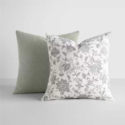 2-Pack Cotton Slub Gray Jacobean Throw Pillows and Pillow Inserts Set - Becky Cameron, Jacobean G... | Target