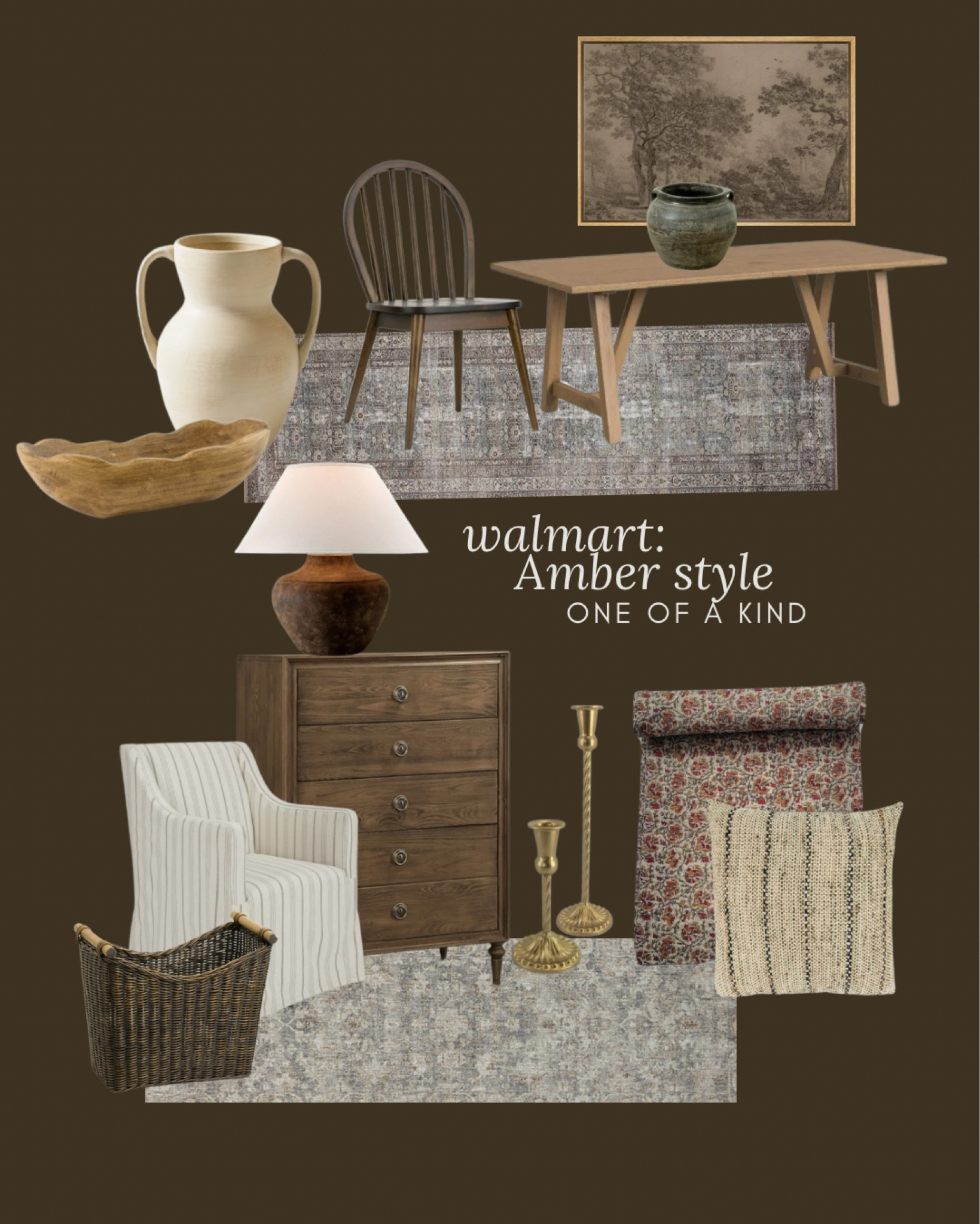 Amber style furniture and decor from Walmart, mainly all of this is affordable, collected style home decor from Walmart, vintage style rug, dining table, vintage style, tall, dresser, designer, table, lamp, vase, throw pillow, dining chair, basket

#LTKSaleAlert #LTKHome #LTKStyleTip