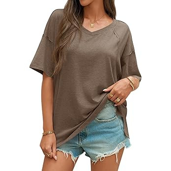 Cicy Bell Womens Oversized T Shirts Short Sleeve Summer Casual V Neck Tunic Tops Loose Fit Side S... | Amazon (US)