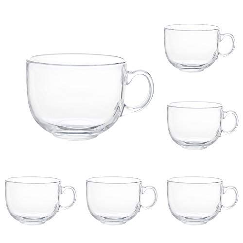 16oz Glass Jumbo Mugs With Handle For Coffee, Tea, Soup,Clear Drinking Cup,Set of 6 | Amazon (US)