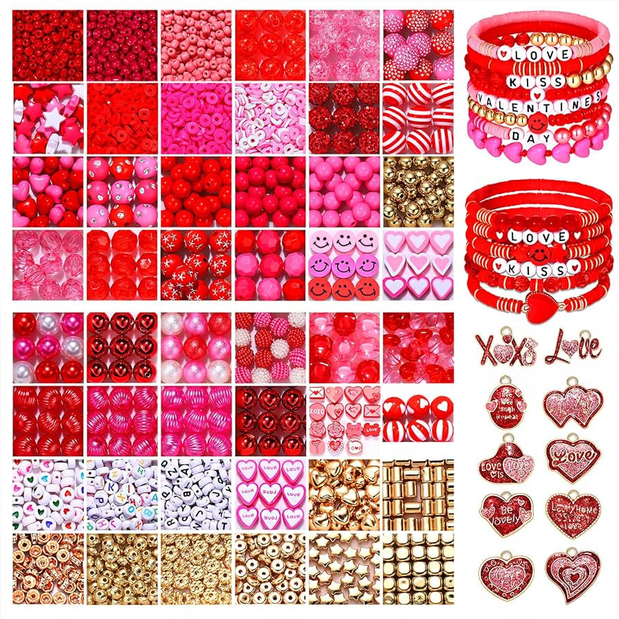 2500PCS+ Valentine’s Day Beads for Jewelry Making, Pink Red Polymer Clay Beads, Assorted Pearl ... | Amazon (US)