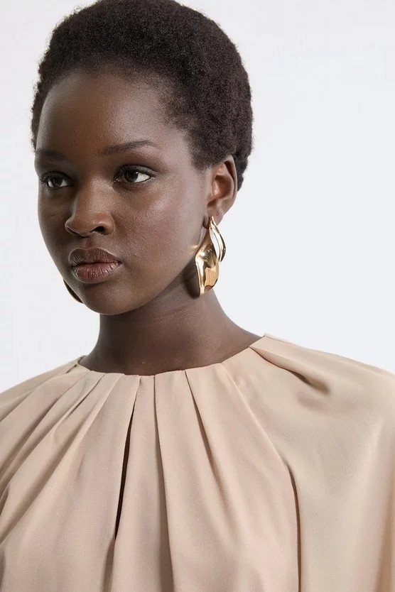 Georgette High Neck Keyhole Woven Blouse | Karen Millen UK + IE + DE + NL