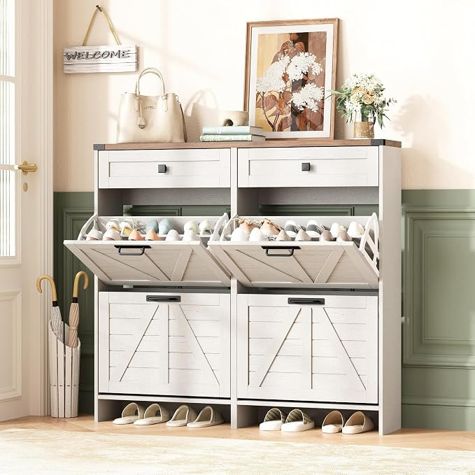 Halitaa Shoe Cabinet with 4 Flip Drawers & 2 Drawers,Farmhouse Shoe Storage Cabinet for Entryway,... | Amazon (US)