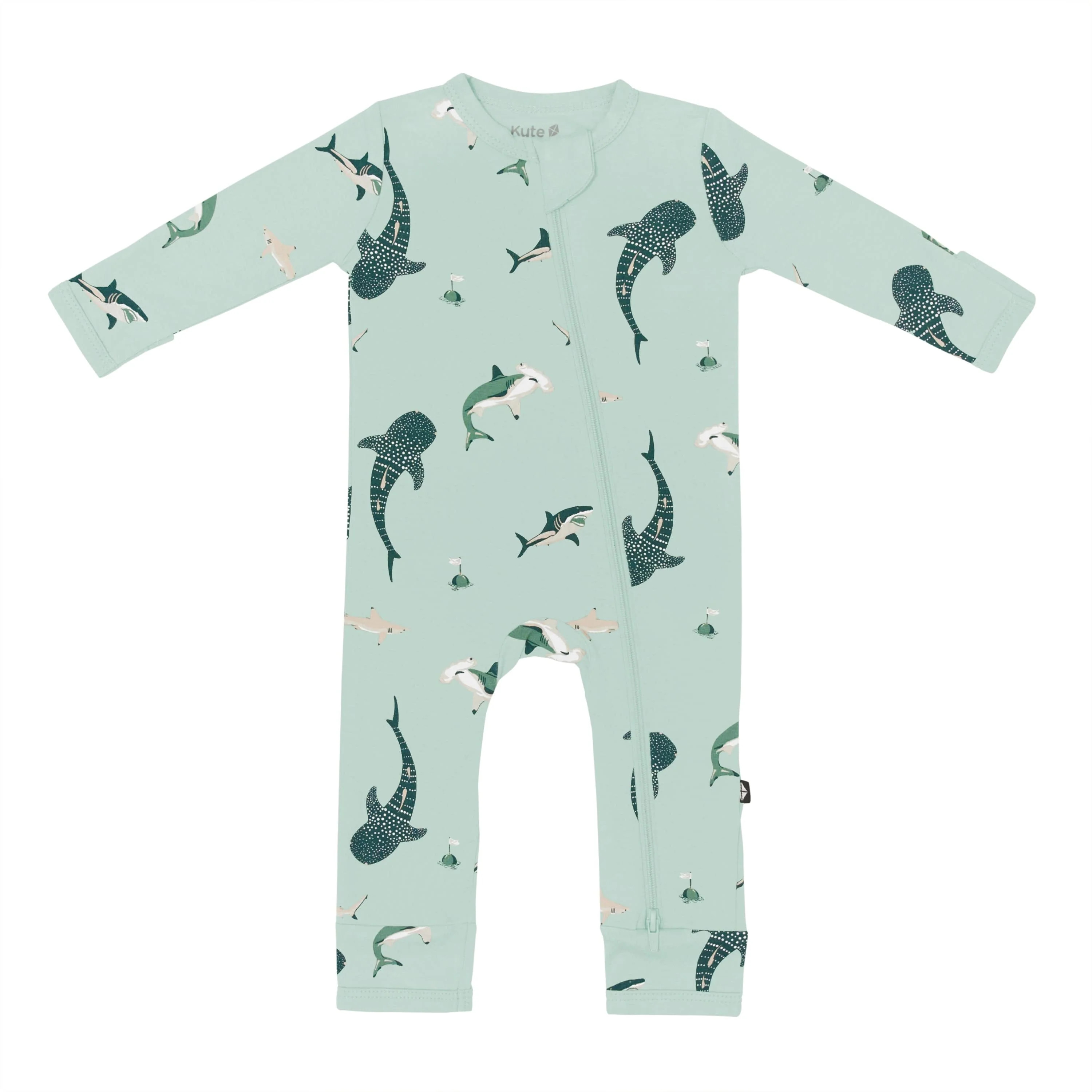 Zippered Romper in Sage Shark | Kyte BABY