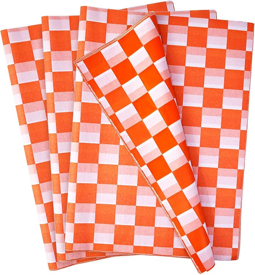 MUNILAIL 100 Sheets Orange & White Checkered Tissue Paper, 20 x 14 Inches, Gift Wrapping, Party D... | Amazon (US)