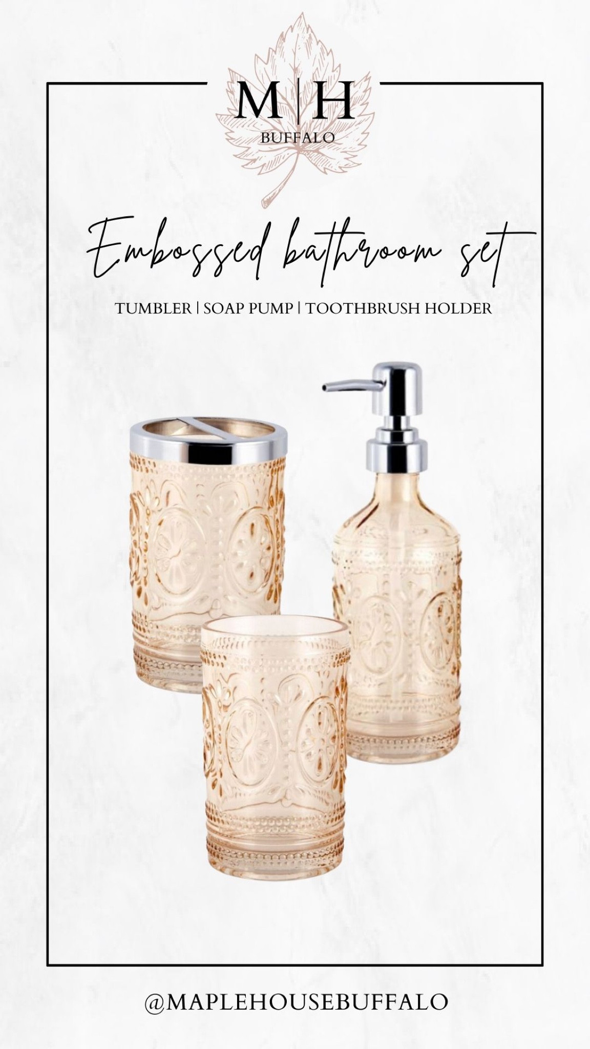 How pretty is this embossed bathroom set?! Soap pump | lotion pump | tumbler | toothbrush holder | powder room | bathroom

#LTKFind #LTKhome #LTKstyletip