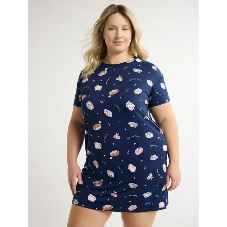 Joyspun Women's Short Sleeve Sleepshirt, Sizes S/M to 2X/3X - Walmart.com | Walmart (US)