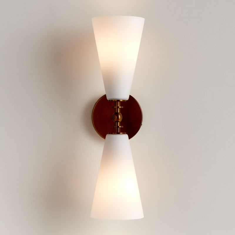 Saintes 2-Light Brass and Glass Wall Sconce Light | Crate & Barrel | Crate & Barrel