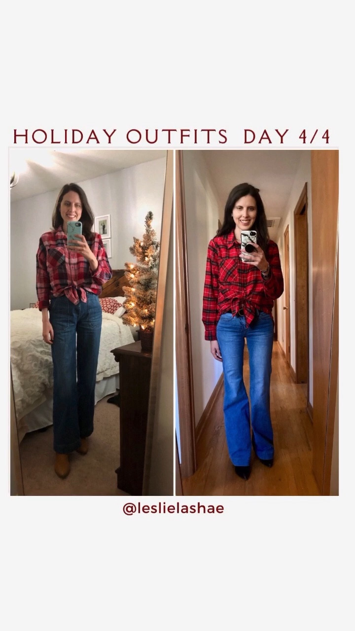 Holiday outfits day 4 of 4🎄
We each paired our plaid shirt with wide leg jeans and boots.

Christmas outfit, holiday outfit, Christmas party, holiday party outfit, holidays 2023, 2023 holiday outfit, plaid shirt, classic Christmas, classic holiday outfit, classic holiday, classic style, southern style, holiday outfits



