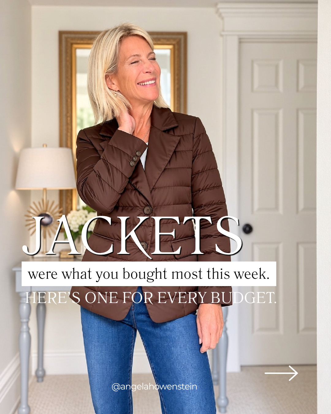 Jackets were what you shopped most this week, so I’m sharing four favorites for every style and budget! 

From the polished puffer blazer and timeless Glen plaid to an everyday navy jacket and a budget-friendly double-breasted sweater blazer, these are versatile layers you’ll wear well beyond one season. Which one is your favorite?

👩‍💻 LTK PRO TIPS
❤️ Heart = Support my posts ;-)
🔖 Save = Get sale & restock alerts for the things you love!
📋 Lists = Keep favorites organized (List ideas: Christmas, Birthdays, and Vacations!)
📲 Share = Send lists and products to a friend (or your daughters like me).
💬 Comment = Ask me anything, and I’ll answer. ;-) 

 #LTKootd #LTKSeasonal #LTKOver40