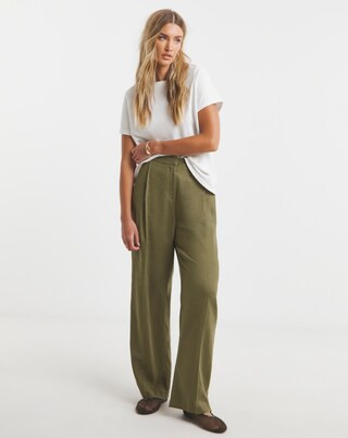 Khaki Linen Blend Wide Leg Trousers | Simply Be (UK)