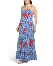 Sleeveless Lobster Embroidered Gingham Maxi Dress | Casual Dresses  | Marshalls | Marshalls