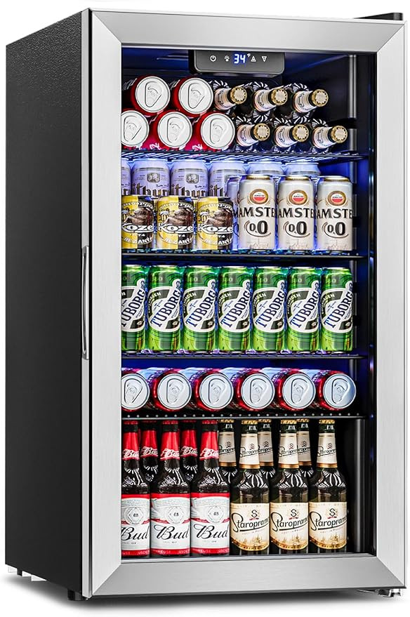 Beverage Refrigerator Cooler - 126 Can Mini Fridge Glass Door for Drinks Soda Beer Wine - Small R... | Amazon (US)