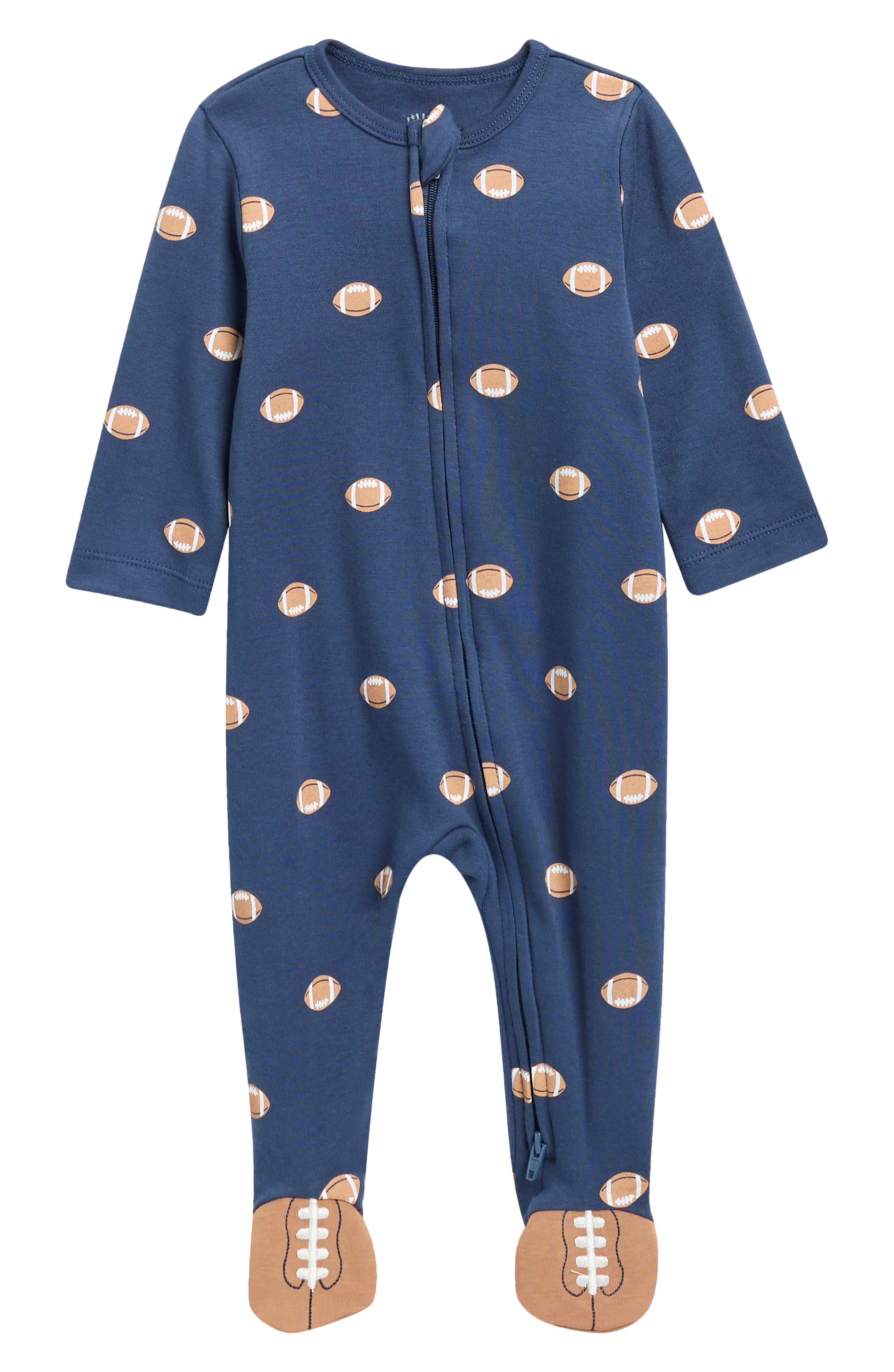 Little Me Football Cotton Footie in Blue at Nordstrom Rack, Size 3M | Nordstrom Rack