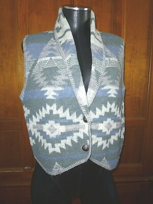 Vtg ALPS Wool Knit Aztec Blanket SouthWestern Rodeo Shawl Collar VEST Sweater   | eBay | eBay US