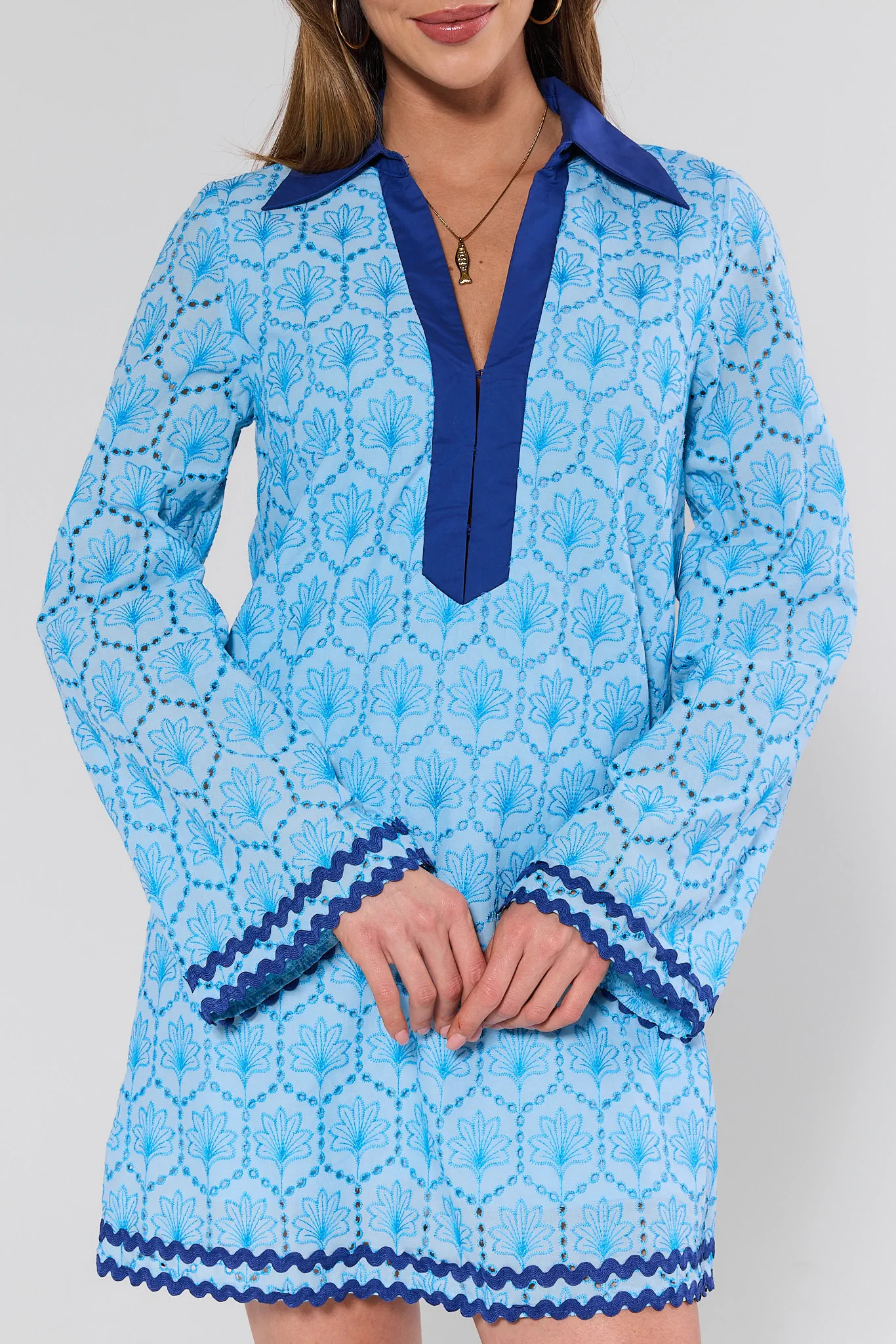 Cove Blue Embroidered Tunic Dress | Avara
